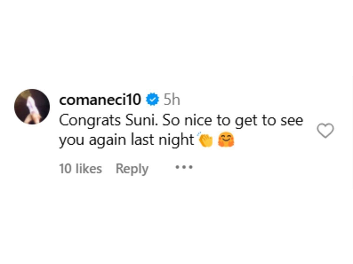 Comaneci's comment on Instagram